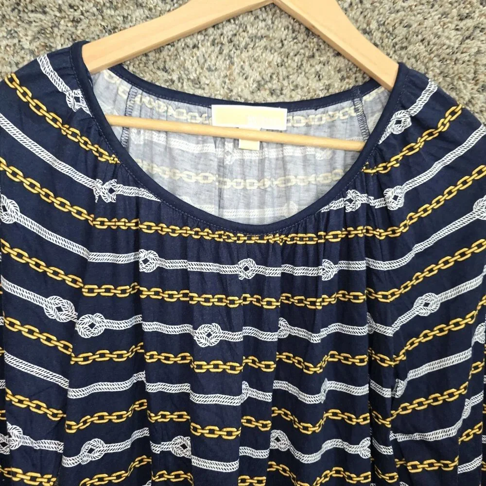 Michael‎ Kors Top Womens Small Blue Chain Print Scoop Neck Peasant Blouse Ladies